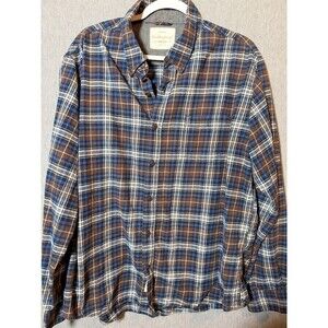 Weatherproof Vintage Men's XXL Brown Blue Plaid Flannel Button Down Shirt